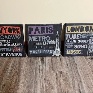 Set of 3 canvas city art